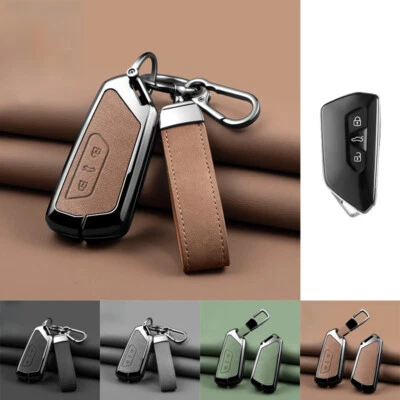 Zinc Alloy Leather Car Key Case Cover For VW Golf 8 ID.4 MK4 MK8 Seat Octavia Foto 1 de 4