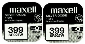 2 x Maxell 399 Pila Batteria Orologio Mercury Free Silver Oxide SR927W 1.55V - Imagen 1 de 1