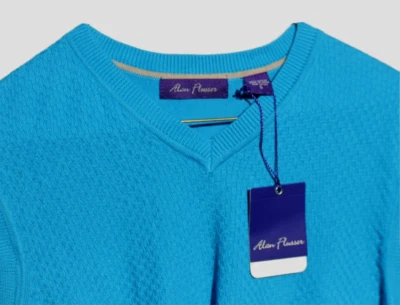 Suéter Alan River Para Hombres Pequeño Azul Acanalado Tejido Sin Mangas Chaleco Algodón NUEVO Foto 1 de 4