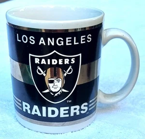 VTG LOS ANGELES RAIDERS NFL Football Ceramic Black & Silver Coffee Mug Papel EUC - Picture 1 of 5