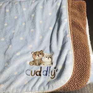 Carters Child of Mine Cuddly Teddy Bear Dog Blue Brown Sherpa Polka Dot Blanket - Picture 1 of 6
