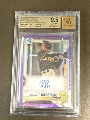 2021 Bowman Chrome Reginald Preciado Purple Refractor Prospect Auto /250 BGS 9.5 - Image 1 of 3