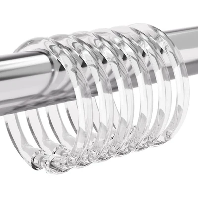 亚马逊塑料浴帘环,12 件透明浴帘钩,O 沙... — 第 1/4 张图片