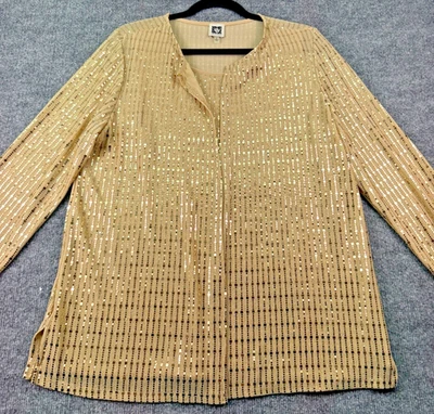Anne Klein 大号金色亮片上衣金属模拟双套装假日派对衬衫 — 第 1/4 张图片