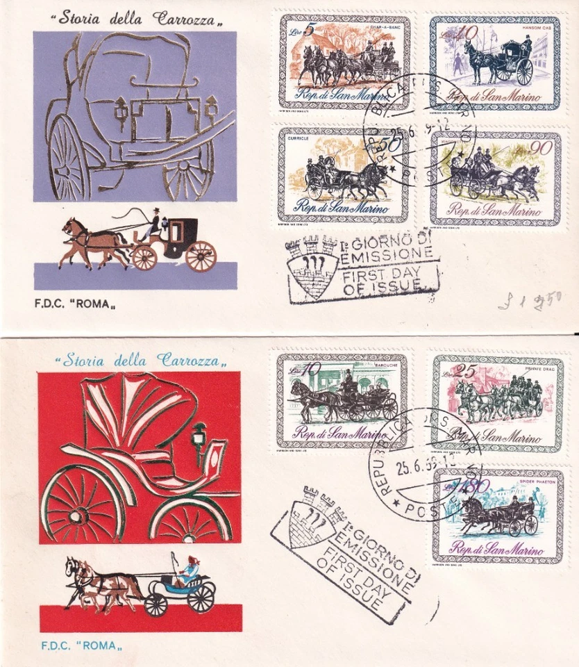 SAN MARINO 1969 - CARROZZA 02 BUSTE FDC FIRST/DAY PRIMO GIORNO/COVER ROMA Foto 1 de 1
