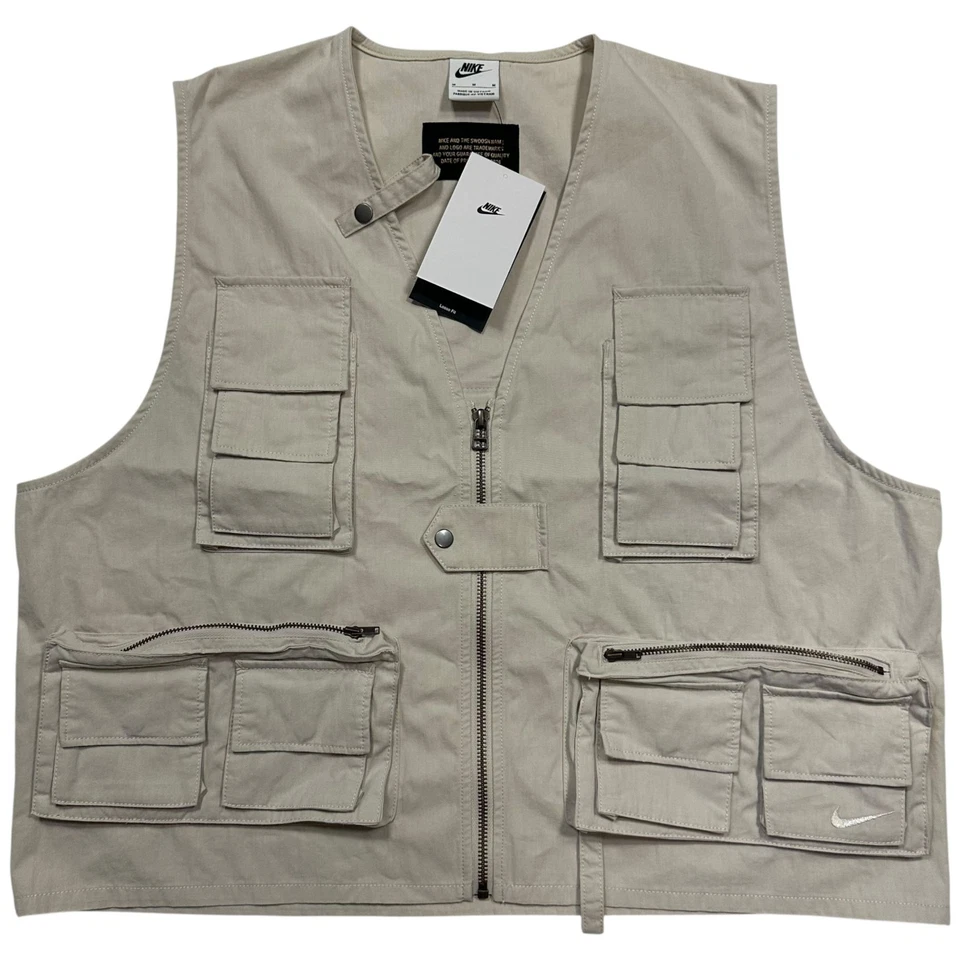 Nike Life Utility Vest Men Size XL Light Orewood Brown Fishing Cargo FN3214-104