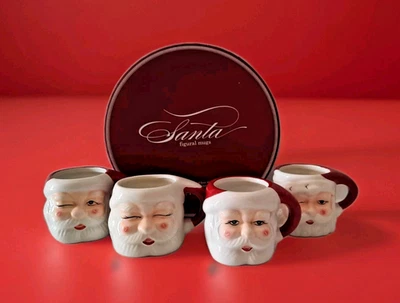 Pottery Barn Holiday Santa Ceramic Mugs, Set of 4 Christmas - Image 1 of 4