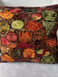 Mehrfarbiges Otomi mexikanisches besticktes Baumwollkissen Blumen Blätter 16x16 - Bild 1 von 11