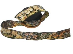 Princess Ribbon Elite Napples Army Green Floral Tapestry Wired 2 1/4" x 10yds - Picture 1 of 2