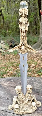 16” Skeleton Dagger with Gothic Skull Stand – Fantasy Collectible Knife Display - Image 1 of 4