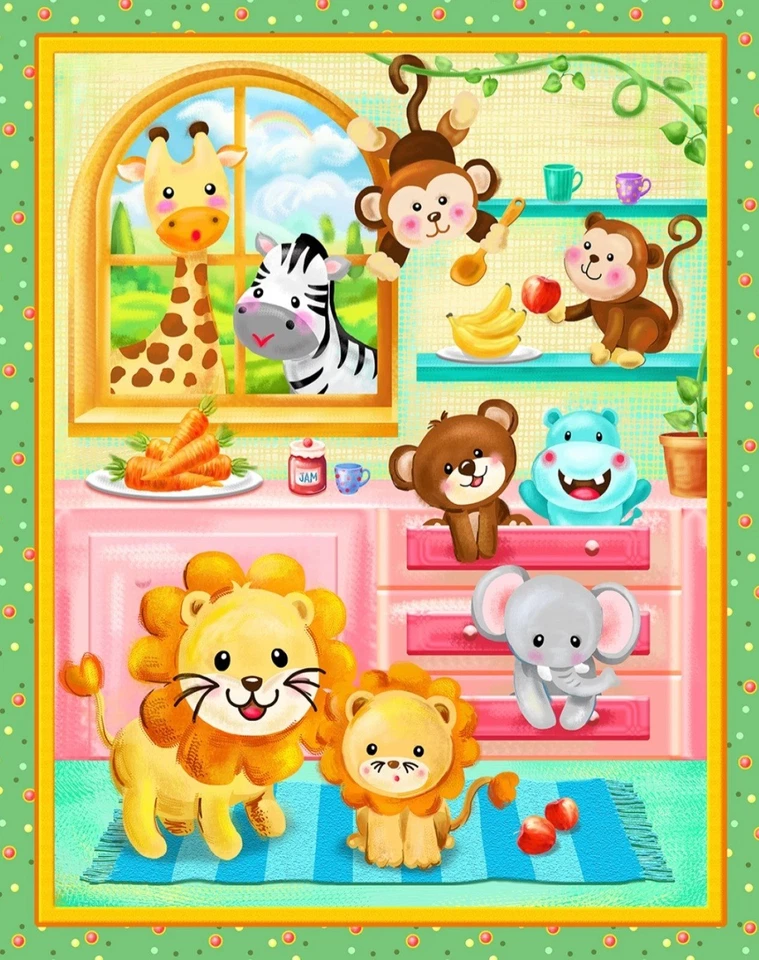 Wee Ones by Oasis Fabrics Zoo Animal Chefs Cotton Quilt Fabric Panel 35" X 44" - Image 1 of 1