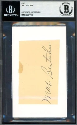 Max Butcher Beckett BAS Signed 3x5 Index Card Cut D.57 Autograph - Image 1 of 2