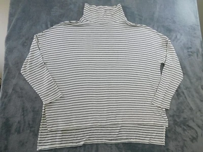 Lucky Brand Shirt Womens XL White Black Stripe Turtleneck Tunic Top Relaxed New - Image 1 of 4