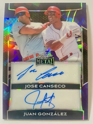 Hoja de metal 2025 José Canseco y Juan González #DA-18 doble automático/8 Rangers Foto 1 de 2