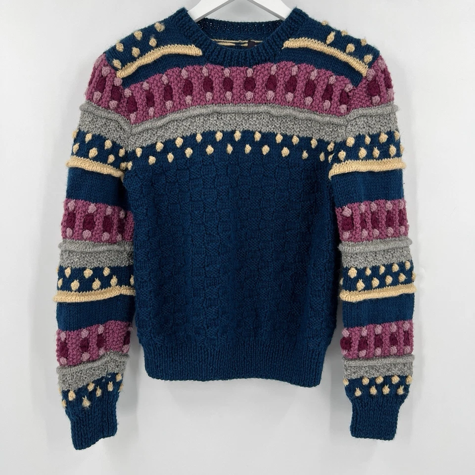 Vintage Retro 100% Pure Wool Knit Pom Pom Sweater Made In Uruguay Size Small - Image 1 of 4