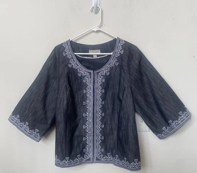 Nova Jaqueta Feminina Victor Costa Bordada Azul Denim Chambray Tamanho 1X - Imagem 1 de 4