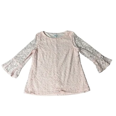 Blusa Top Croft & Barrow Para Mujer Pequeña Rosa Encaje Manga Campana Forrada Elegante Foto 1 de 4