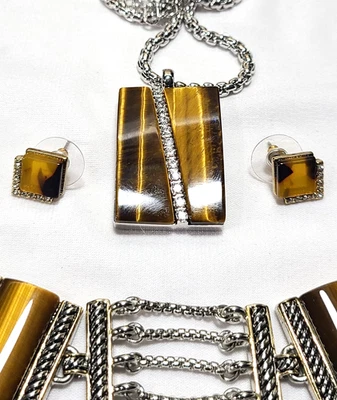 Juego de joyas collar y pendiente pulsera ojo de tigre cristal plata Foto 1 de 4