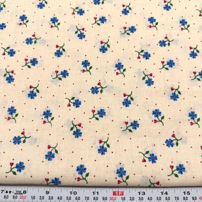 Vintage Florals with Hearts Red Pin Dots on Cream Unbranded Cotton Remnant 13x44 - Image 1 of 2