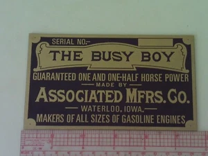 Associated The Busy Boy Engine reproduction Name Plate tag Nameplate  - Picture 1 of 1