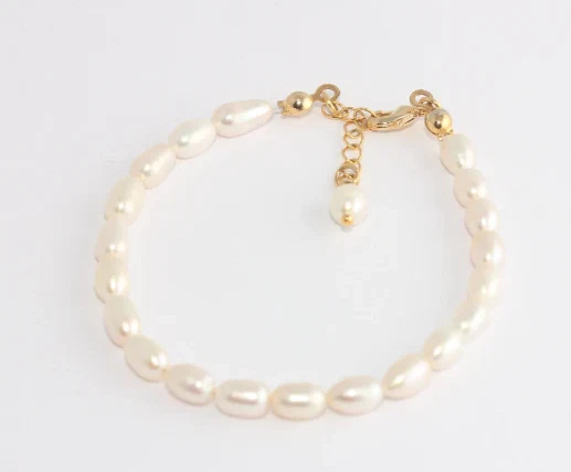 Pulsera de perlas de oro brillante de 7" 24k, pulsera de perlas blancas, Foto 1 de 1