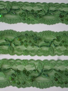 Lace Trims Sequins Elastic Elegante Green 5,2CM - Picture 1 of 2