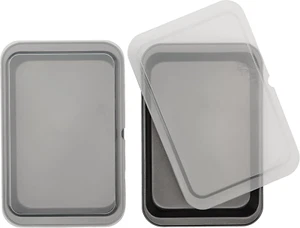 Set of 2 Nonstick Steel 13" x 9" Cake Baking Pans with Covers, Gray - Picture 1 of 12