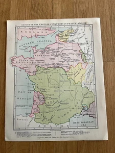 1910 gardiners atlas map - extent of the english conquests in france ad 1429 - Picture 1 of 3