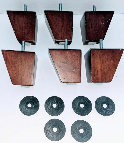 6 Wood Sofa Chair Loveseat Replacement Legs 4 x 3 x 3" each Brown MCM Finish Cover