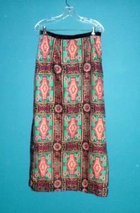 Vtg 70s Alex Coleman California MOD Maxi Skirt Green Pink Metallic Gold 29" wais - Picture 1 of 15