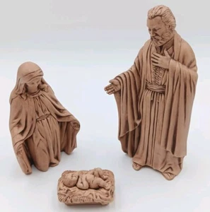 Pre Owned Vintage Ceramic Mold Earth Tone Joseph Mary And Baby Jesus Figures - Picture 1 of 19