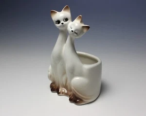 Bonded Siam Pair Cat Seal Point Porzellan Vase Pflanzgefäß Stiftehalter Goto Japan - Bild 1 von 9