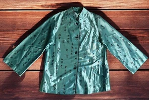 VINTAGE 60s 70s CHINESE Oriental Turquoise Blazer -jacket Blouse size small USA - Picture 1 of 10