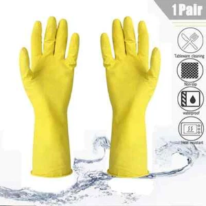 Household Rubber Gloves Non Slip Long Sleeve Washing Up Cleaning Yellow Pink - Picture 1 of 10