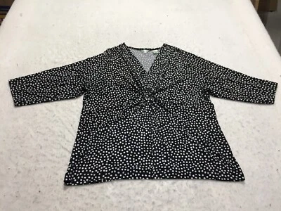 Blusa Laura Ashley Plus 2X Negro Blanco Lunares Manga 3/4 Cuello en V Corbata (Giro) Foto 1 de 4