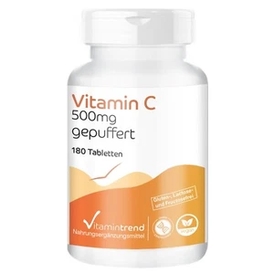 Vitamin C 500 mg gepuffert - 180 Tabletten Calciumascorbat für 1/2 Jahr - Vegan - Bild 1 von 9