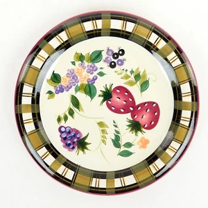 Oneida Strawberry Plaid  Dinner Plate 10 1/2"  Hand Painted Fruit Flowers - Picture 1 of 6