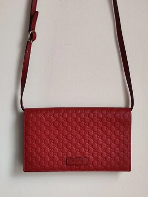 Бумажник через плечо Gucci Guccissima подлинный красная телячья кожа логотип GG с тиснением  - Изображение 1 из 4