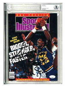 Karl Malone Autographed Sports Illustrated Magazine Jazz BAS Encapsulated Photo - Picture 1 of 3