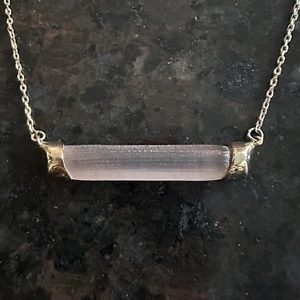 Alexis Bittar Peach Pink Lucite Bar Pendant Gold Tone Chain Necklace 14”-17” - Picture 1 of 13