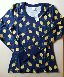 NWT HANNA ANDERSSON WOMEN'S NAVY BLUE LEMON SCOOP NECK PAJAMA SHIRT XS 2 - Picture 1 of 4