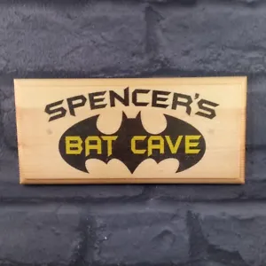Personalised Bat Cave Sign, Batman Superhero Bedroom Door Decor Shed Plaque Gift - Picture 1 of 1