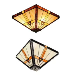 Vintage Flush Mount Ceiling Light Tiffany Trapezoid Shade Chandelier for Parlor - Picture 1 of 8