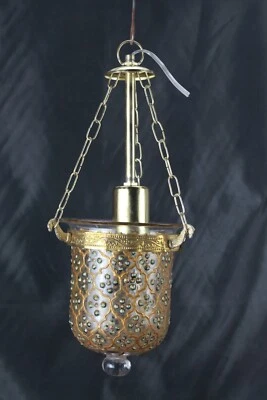 Hand-Painted Gold & Clear Moroccan Art Glass Ceiling Hanging Lamp - Image 1 of 4