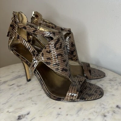 Nine West Snakeskin Heels Size 6.5 Sandals Brown Gladiator Shoes -Y1 - Image 1 of 4