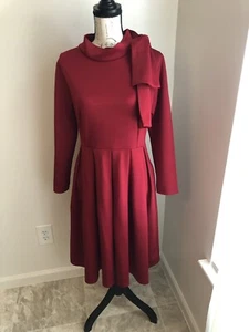 Alva Q Womens Bowknot Embellished Mock Neck Pocket Midi Dress - Picture 1 of 12