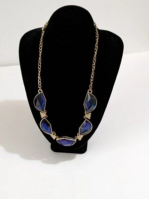 Искусственный акрил граненый сапфир камни и паве комплект со стразами золотистый ожерелье.  - Изображение 1 из 4