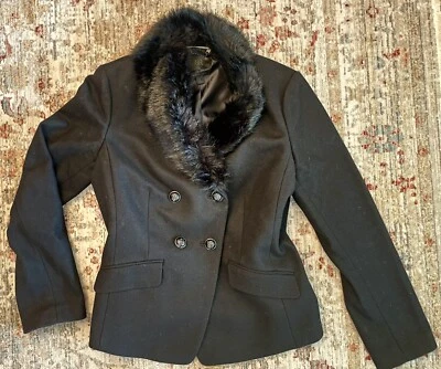 Blazer BANANA REPUBLIC Negro Lana Chaquetón Imitación Piel Cuello Elegante Elegante GRANDE USADO EN EXCELENTE ESTADO Foto 1 de 4