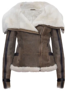 Chaqueta de cuero para mujer whisky bronceado merino piel de oveja aviador piloto motociclista - Imagen 1 de 6