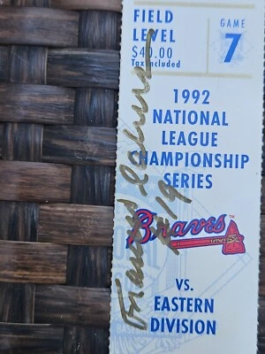 Atl. Braves Pinch-hitter Francisco Cabrera AUTOGRAPHED Game 7 1992 NLCS Ticket - Image 1 of 3